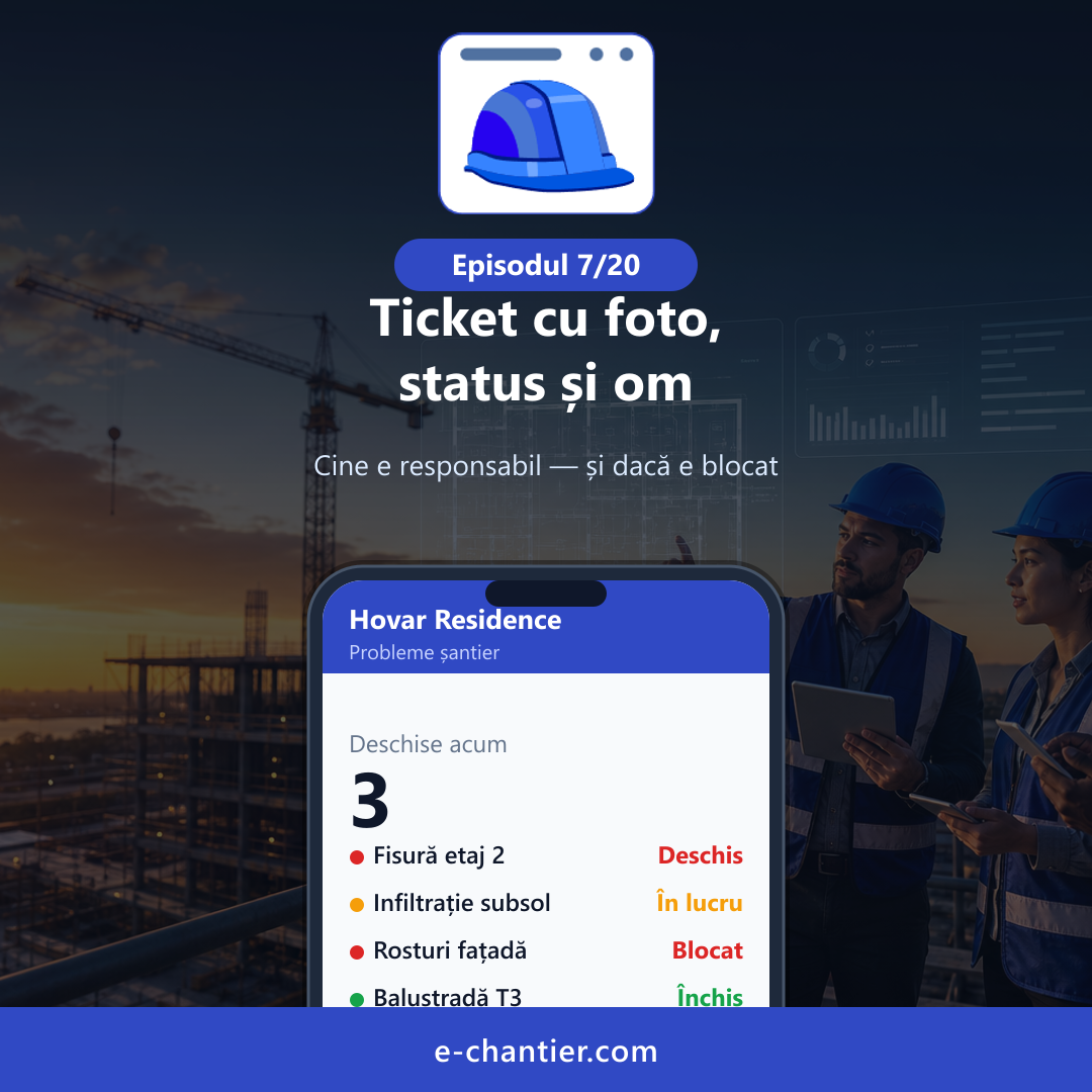 Ticket cu foto, status și responsabil